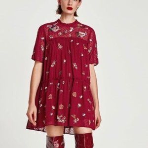 ZARA TIERED EMBROIDED DRESS
